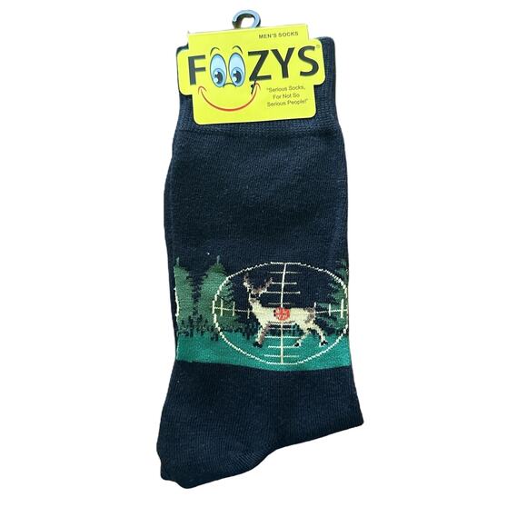 NWT Foozys One Size Black Dear Hunting Field Pattern Crew Mens Socks - Picture 1 of 4